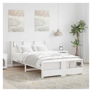 furnicato Bett Bettrahmen mit Kopfteil 120 x 200 cm Weiß, Stabiles Bettgestell mit festem Lattenrost für dein Schlafzimmer weiß