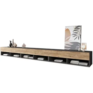 Mirjan24 Tv-Lowboard, Grau, Braun, Holzwerkstoff, 300x32x33 cm, Wohnzimmer, Wohnwände, Lowboards, Lowboards stehend