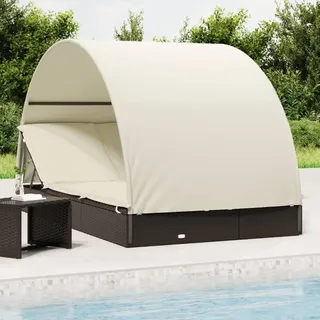 IKAYAA Doppel Sonnenliege für 2 Personen mit Dach & Rückenlehne Verstellbar, Doppelliege Outdoor, Sonnenbett, Gartenbett Outdoor Bett, Schwarz und Weiß
