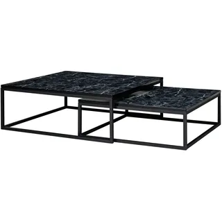 FineBuy Couchtisch 2er Set Marmor Optik Satztisch Modern Metallgestell Sofatisch
