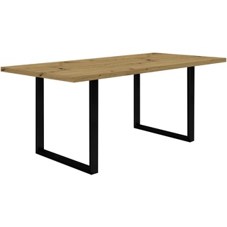 FORTE TABLES Tisch nicht ausziehbar, Holzwerkstoff, Artisan Eiche, Metallbeine schwarz, B x H x T: 180 x 74,7 x 90 cm