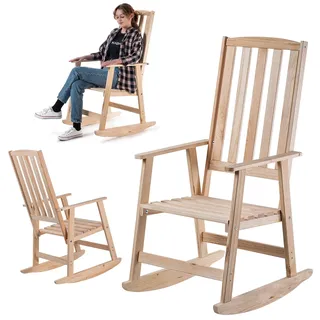 KADAX Schaukelstuhl mit Armlehnen, Schaukelsessel aus Holz, Garten-Schaukelstuhl, Holzstuhl, Gartenschaukelstuhl, Relaxstuhl, Gartenstuhl (Hell)