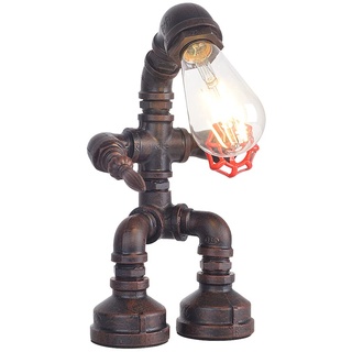 Kaj Hejmo Water Pipe Robot Style Tischlampe- Vintage Industrial Tischlampe-Steampunk Lampe Eisen Retro Nachttischlampe für Vintage Möbel Dekorationen (Rust-Style A)