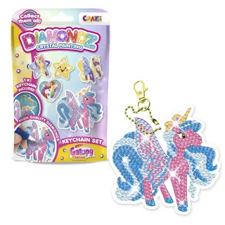 DIAMONDZ CRYSTAL PAINTING Keychain Set Galupy Unicorn - Diamond Painting Kinder Schlüsselanhänger Set, DIY Diamant Malerei Bastelset, Mosaikherstellung für Kinder, 14 Farben