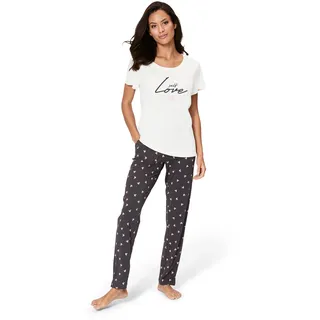 Pyjama S.OLIVER Gr. 40/42, schwarz-weiß (ecru, schwarz gemustert) Damen Homewear-Sets Pyjamas mit Herzchendruck