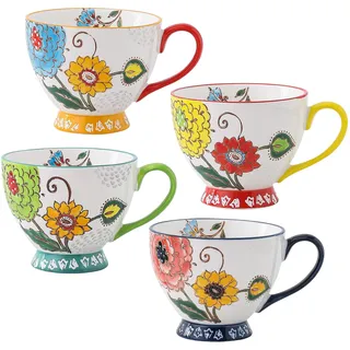 superyes Große Kaffeetassen-Set, 4 Stück, Kaffeetassen-Set für Tee, Milch, Latte, Cappuccino, Müsli, heiße Schokolade, Suppe, Geschenk für Freund, Familie (Rot-Gelb-Grün, 425 ml x 4 Stück)