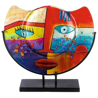 GILDE Dekovase FASHION Vase - mehrfarbig - Glas - H. 35cm x T. 10cm x B. 39cm - Deko (1 Stück), Glasvase mit Gesichtsmotiv - Flache Runde Blumenvase für Tischdeko