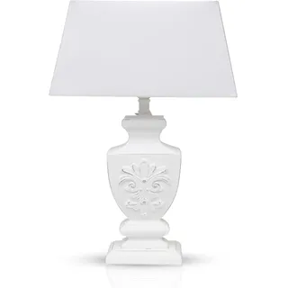 DRULINE Vintage Tischlampe im Landhausstil, Shabby Chic Nachttischleuchte mit weißem Holzfuß und Lampenschirm, 1 x E27, Maße 37 x 53 x 17 cm – Ideal für Nostalgie- und Dekorliebhaber