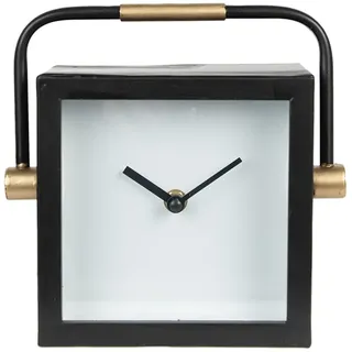 Clayre & Eef Tischuhr 19 cm Schwarz Weiß Metall Glas Standuhr
