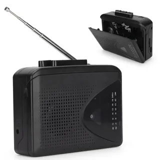 Tragbarer Kassettenplayer mit Digitalkonverter, Schwarz | Retro Radio Kassettenrekorder USB FM AM Tuner Musik