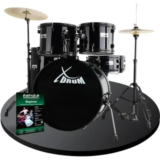 XDrum Rookie 22" Fusion Schlagzeug Komplettset Black - Ideal für Einsteiger - Stylische Hardware in schwarz - Inkl. Drumsticks, Aufbauanleitung und Schlagzeugschule - Schwarz