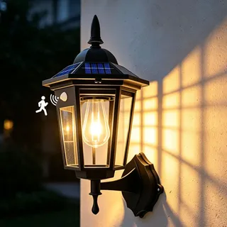 Yarteim Solarlampen für Außen mit Bewegungsmelder, Retro Aussenlampe Außenwandleuchte, LED Solar Wandleuchte, IP65 Wasserdicht Außenleuchte mit Bewegungsmelder für Veranda, Terrasse und Hof