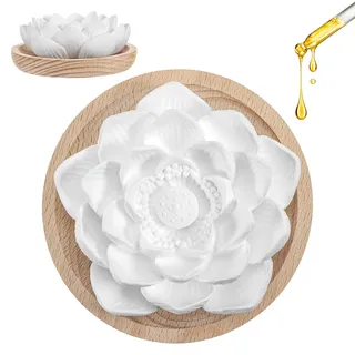 Yimomoyi Diffuser Ätherische Öle mit Duftstein für Ätherische Öle Aroma Duftstein Lotusblüte mit Hölzerner Räucherkiste für Schlafzimmer Spa und Bad