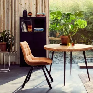 Mangoholz massiv Esszimmertisch Justin rund Dinnertisch 120 cm x76 cm Holz/Stahl