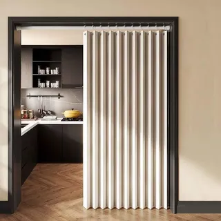 HLTQL Falttürvorhang,Mit Teleskopstange,Magnetischer Türvorhang mit Verdunkelung, Faltbarer Raumteiler für Bad/Schlafzimmer/Wohnzimmer, Akkordeon-Design(*5,W 150*H 240cm)