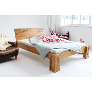 1001 Wohntraum Massivholzbett OPUS Bambusbett mit Rückenlehne HAINAN, Steckbett - Aufbau in 5min, Industrial Style 30 cm