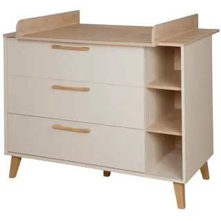roba® Wickelkommode Jil mit Schubladen - Soft-Close Technik - Abnehmbare Wickelaufsatz, Griffe aus Massivholz - Umbaubar zum Sideboard - Cashmere / Chestnut beige|grau