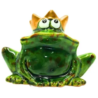 Dekohelden24 Gartenfigur Lustiger Deko-Frosch mit goldener Krone/ Froschkönig, aus Keramik, in 7 cm x 4 cm x 6 cm
