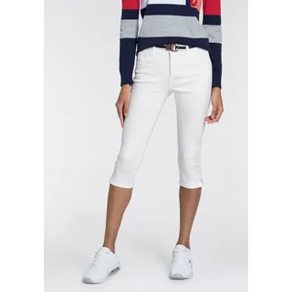 Caprijeans KANGAROOS "CAPRI-JEANS mit Gürtel" Gr. 50, N-Gr, beige (naturweiß) Damen Jeans 5-Pocket-Jeans mit passendem Gürtel