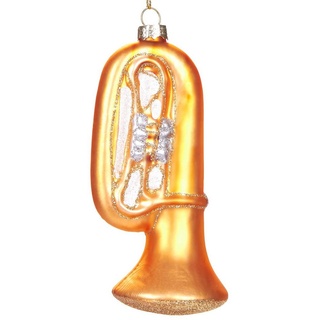 BRUBAKER Christbaumschmuck Mundgeblasene Weihnachtskugel Goldene Trompete, Instrument Weihnachtsdekoration aus Glas, handbemalt - Lustige Weihnachtskugel 13 cm goldfarben