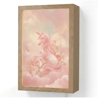 OnlyWow Wandleuchte Lightbox Einhorn - Wolken - Rosa - Mädchen, Dimmbar, Farbwechsel, LED, Warmweiß, Kaltweiß, Neutralweiß Einstellbar, Wandlampe Innen, Dimmbar, mit Kabel, LED, Beleuchtung, Kinderzimmer rosa 20 cm x 8 cm x 30 cm