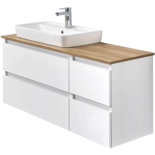 Pelipal Waschtischunterschrank Quickset 360 mit Waschbecken in Weiß Glanz, 113 cm breit | Waschplatz mit 4 Auszügen
