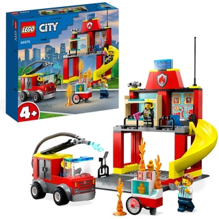 LEGO City Feuerwehr Feuerwehrstation und Löschauto, Lernspielzeug für Kinder ab 4 Jahren, Geschenk für Jungen und Mädchen, Feuerwehrauto-Spielzeug 60375