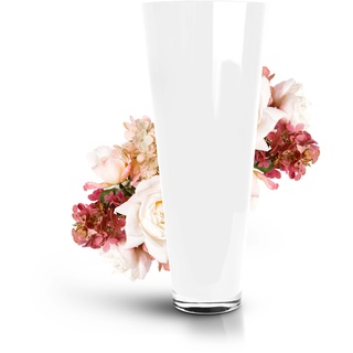 Glaskönig - Weiße Bodenvase aus Glas 43cm hoch Ø 17,5cm - optimale Größe für Jede Dekoration - Dekovase mit dicken Seitenwänden von 5mm und massiven Rundboden für einen sicheren Stand