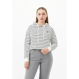Pieces Kapuzensweatshirt Gestreift Weiß/Schwarz S