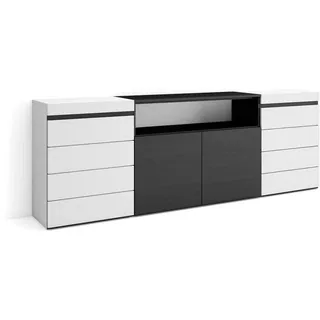SKRAUT HOME Kommode 214 x 75 x 35 cm Schwarz/Weiß