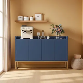 INONEFT Sideboard 4 Türen mit Regalen, 120x30x80cm, Moderne Kommode, Küchenschrank, Sideboard Wohnzimmer, für Esszimmer, Wohnzimmer, Küche, Blau - Blau