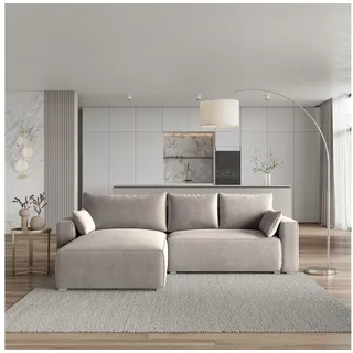 masseno Ecksofa Polyester mit Schlaffunktion L-Form 2-Sitzer Beige
