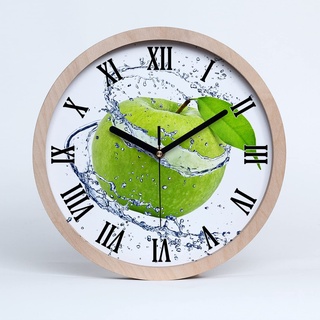 Tulup Holzuhr Wanduhr ⌀ 20cm Uhr Holz Stille Uhren Modern Runde Dekoration Schwarze Uhrzeiger - grüner Apfel