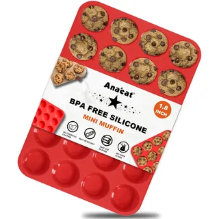 Anaeat Silikon-Muffinform – Mini-Cupcake-Tablett für 24 Tassen, antihaftbeschichtete Silikon-Backformen für Muffin-Kuchen, Cupcakes, Schokolade, Brot, Torten und Desserts, einfach herausspringen