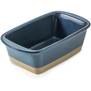 HVH Kastenform aus Keramik, zum Backen von Brot, 22,9 x 12,7 cm, rechteckige Brotform, Brotbackform zum Kochen, Bauernhaus-Stil (blau)