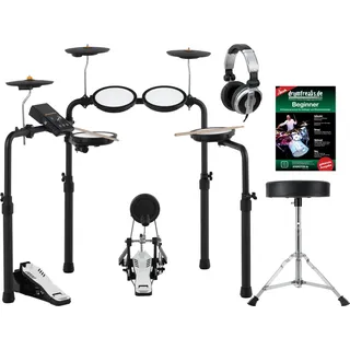 XDrum DD-250P E-Drum Kit Live Set- Elektronisches Schlagzeug mit Mesh Head- und Becken Pads, Kick-Pedal mit Pad, HiHat-Controller - Bluetooth-Empfänger - Inkl. Kopfhörer, Hocker, Sticks und Schule