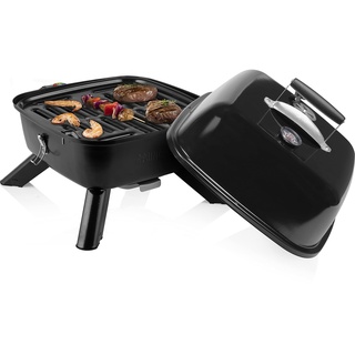 Princess Barbecue - Hybrid Grill, mit Strom oder Holzkohle, ideal für den Camping-Urlaub, 2000 Watt, Schwarz, 112256