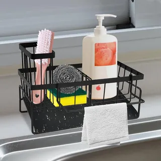 JRJRN Spülbecken Organizer Küchen, Spülorganizer Edelstahl, Organizer Küche mit Spüllappenhalter, Spüle Organizer mit Automatischer Entwässerung, Spülmittel Halterung für Bürsten Schwamm Seife