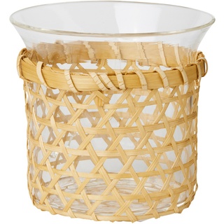 Duni Kerzengläser für Nachfüller und Teelichte Concious 90 x 100 mm aus Glas mit abnehmbarer Bambusschale