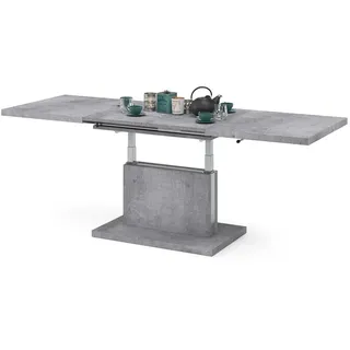 Mazzoni Couchtisch Aston Beton Betonoptik stufenlos höhenverstellbar ausziehbar 120-200cm, Funktionstisch, Wohnzimmertisch, Tisch, Esstisch, Sofatisch grau 120 cm x 56 cm x 80 cm