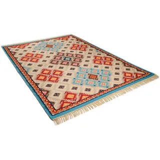 THEKO Wollteppich Kelim Royal 2, rechteckig, Höhe: 5 mm, Flachgewebe, reine Wolle, handgewebt, mit Fransen bunt 160 cm x 230 cm x 5 mm