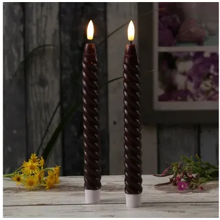 MARELIDA LED-Kerze LED Stabkerzen Twist Tafelkerzen gedreht Echtwachs 25cm Timer rot 2St, LED Classic, warmweiß (2100K bis 3000K) rot