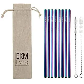EKM Living Edelstahl Strohhalme 8er Set Rainbow gerade GmbH, Trinkhalme, bruchfest, wiederverwendbar, spülmaschinengeeignet, plastikfrei (Rainbow gerade, 8)