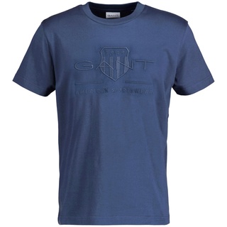 GANT Herren T-Shirt - REG TONAL SHIELD T-SHIRT, Rundhals, Baumwolle, Stickerei Dunkelblau XL