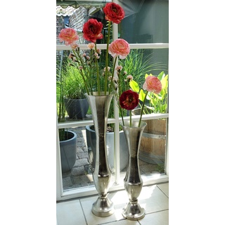 Vase Blumenvase Gefäß Pokalvase Dekovase Aluminium Silber - Bodenvase für Kunstblumen oder Pampasgras - 60 cm / 77 cm (18x18x77 cm (MN-VA-1017))