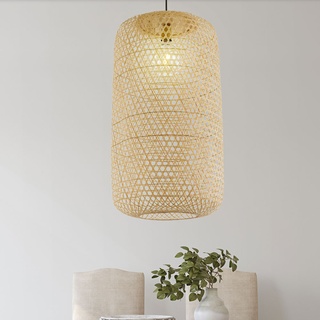 Pendelleuchte Deckenlampe Wohnzimmer im Boho Design Bambus Hängeleuchte Käfig Hängelampe, 1x E27, x H 39 x 150 cm, Esszimmer