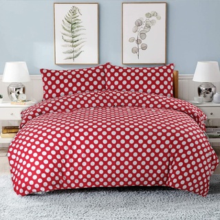 NIYS Luxury Bedding Bettbezug-Set aus Perkal mit Doppelnähten in verschiedenen Designs für Einzel-, Doppel- und King-Size-Bett (rote Punkte, Doppelbett-Bettwäsche-Set (200 x 200 cm)