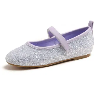 Feversole Girls Cute Dress, Mädchen süßes Kleid Mary Jane Schuhe weiche Party Urlaub Ballerinas Flieder Glitzer Größe 32 EU - 32 EU