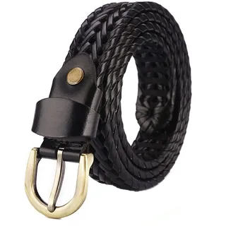 Flechtgürtel Herren Vollledergürtel aus Vollrindleder,Schwarz,110CM/43.3''