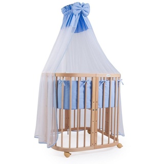 Waldin Beistellbett Mobiles Babybett aus Holz 7in1 mit Matratze, mitwachsend blau